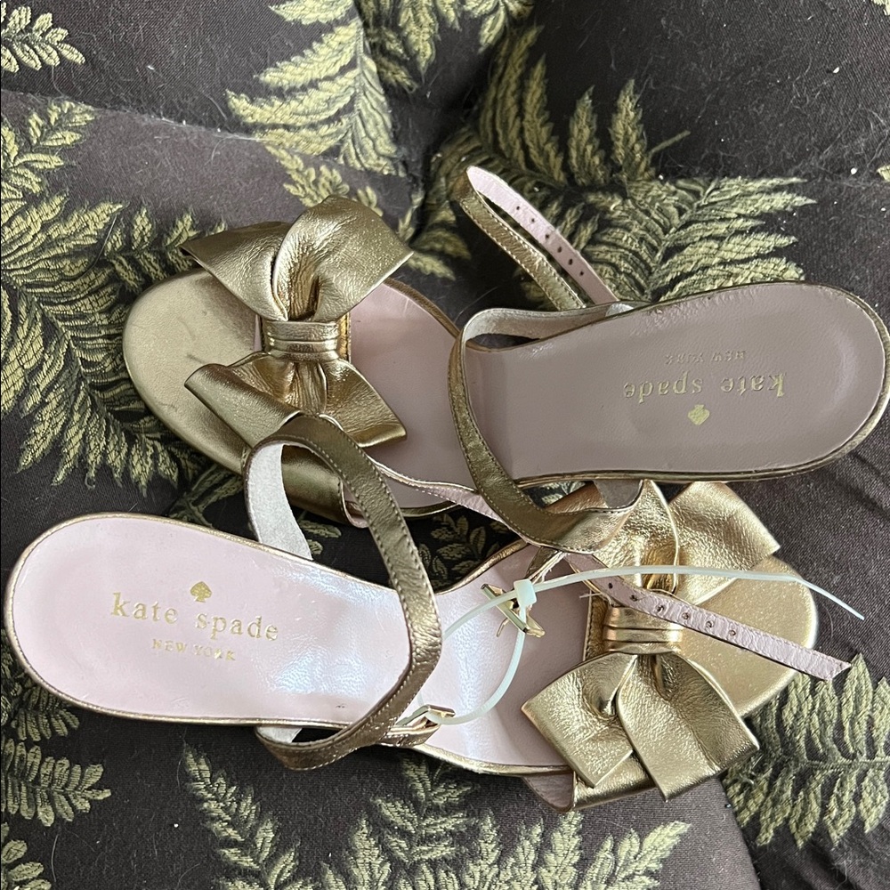 New Kate Spade Metallic Gold Wedge Sandals - Picture 2 of 3
